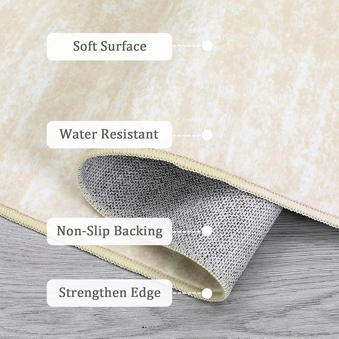 RUGSREAL Washable 9x12 Area Rug for Living Room Non-Slip Large Bedroom Rug Modern Solid Color Dining Room Throw Carpet Contemporary Area Rug for Home Decor Office, 9' x 12' Cream-White