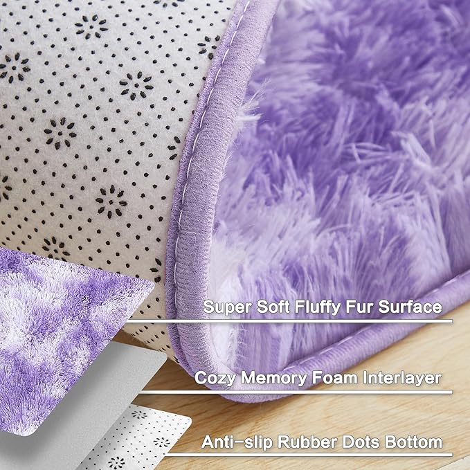 Andency 8x10 Area Rugs for Living Room, Non-Slip Fluffy Soft Large Shag Bedroom Carpet, Tie-Dyed Purple Big Indoor Thick Nursery Rug for Kids Dorm Home Decor Aesthetic