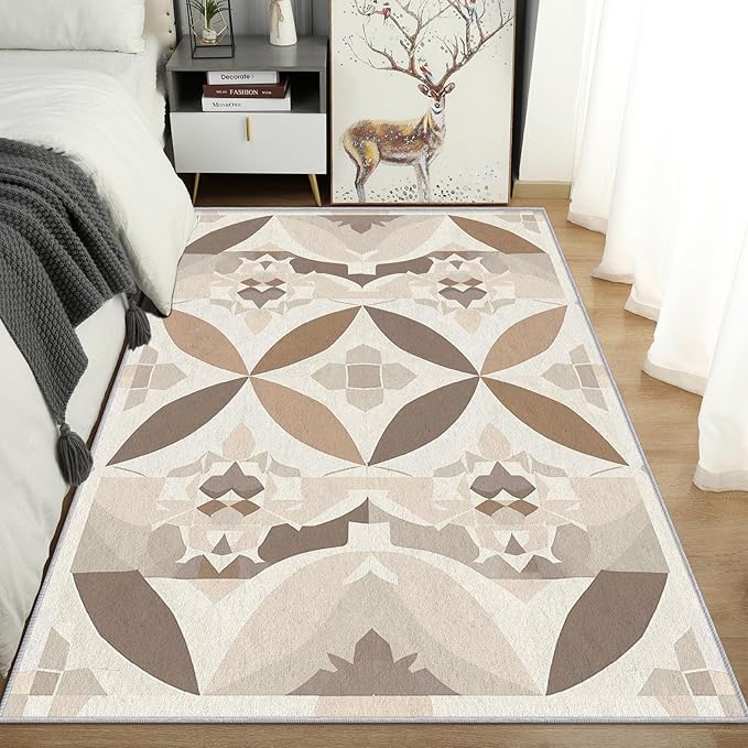 Geometric Rug, Washable 5x8 Rug for Living Room, Modern Abstract Patterned Indoor Carpet, Geometric Decor for Home, Bedroom, Soft Non Slip Thin Design FER89