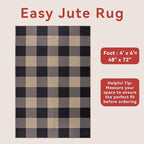 Tangsoo Checkered 4x6 Washable Easy Jute Area Rug for Patio,Non-Slip Black Grey Indoor Outdoor Rug,Modern Throw Mat Ultra Thin Carpet for Front Porch Kitchen Bedroom Foyer