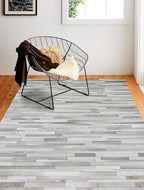 Cowhide Leather Rug for Living Room 9x12 Natural Leather Rug Silver Modern Stripes Style Floor Carpet for Home Decor | Superior Indoor Area Rug