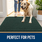 OLANLY Dog Door Mat for Muddy Paws 40x24, Absorbs Moisture and Dirt, Absorbent Non-Slip Washable Doormat, Quick Dry Chenille Mud Mat, Entry Indoor Entryway Carpet for Inside Floor, Blackish Green