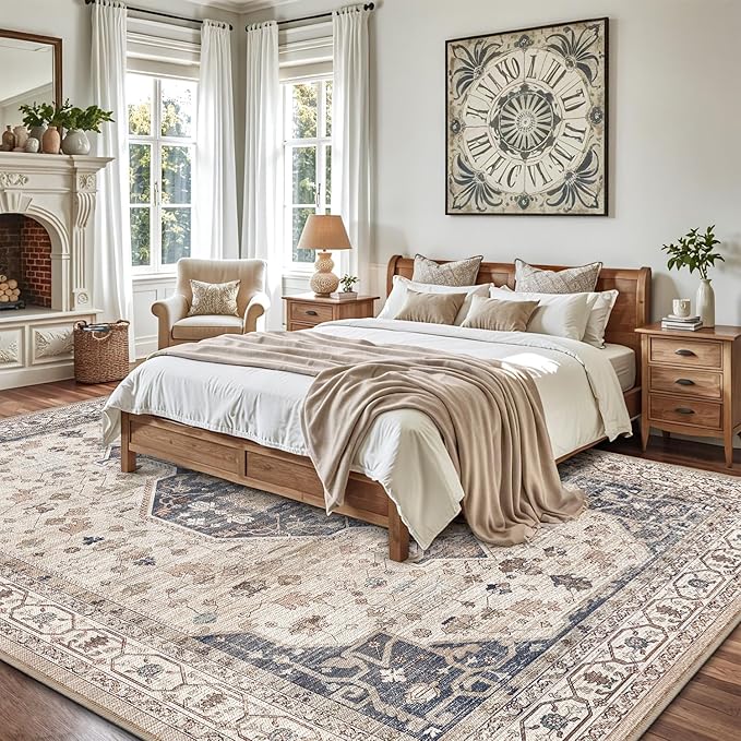 LUMI Washable Area Rug for Living Room, 4x6 Ultra Soft Traditional Rugs Non Slip with Rubber Backing, Low Profile, High Traffic, Stain Resistant Carpets, Ideal for Bedroom, Dining Room, Indoor