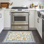 Boho Entryway Rug 2x3 Washable, Garden Yellow-Green Floral Kitchen Rug, Super Thin Faux Wool Small Area Rug, Non-Slip Soft Carpet for Foyer, Bedroom, Office