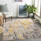 vivorug Washable Rug, Ultra Soft Area Rug 8x10, Non Slip Abstract Rug Carpet, Stain Resistant Rugs for Living Room Bedroom, Modern Fluffy Rug (Grey/Mustard, 8'x10')