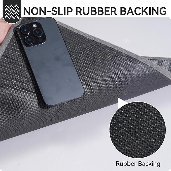 Front Door Mat 31''x47'', Absorbent Muddy Dirt Resist Washable Non Slip Low-Profile Indoor Doormat, Easy Clean Welcome Entryway Door Mats, Grey