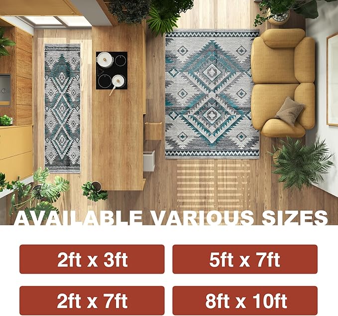 YHSF South West Native American Rug Ritz – Native Tribal American Indian Inspired Rug - Living Room, Bedroom, Hallway, Entryway & High-Traffic Area Rugs - Washable - Soft - Steel, 5 Feet x 7 Feet
