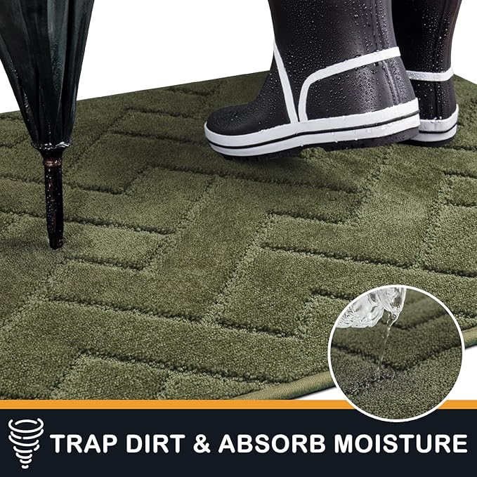 PURRUGS Dirt Trapping Door Mat 20" x 31.5", Non-Slip Machine Washable Entry Rug, Shoe Scraper, Dog Doormat, Super Absorbent Welcome Mat for Front & Back Door, Muddy Wet Shoes & Paws, Sage Green