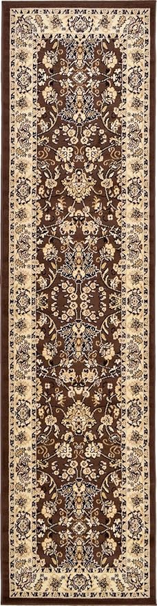 Rugs.com Yasmin Collection Rug – 10 Ft Runner Brown Medium Rug Perfect for Hallways, Entryways