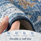 tchdio 8x10 Area Rugs for Living Room, Vintage Non Slip Washable Rug, Soft Low Pile Area Rug Large Floor Indoor Carpet for Bedroom, Dining Room, Office (Blue, 8'x10')