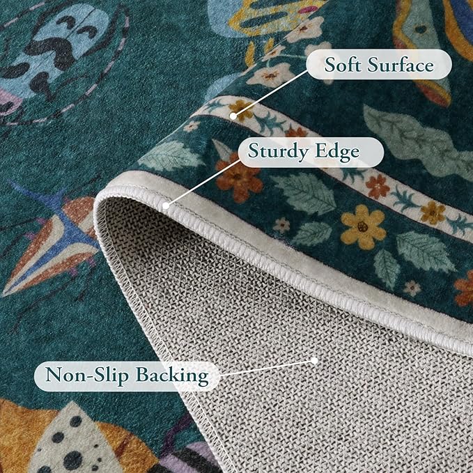 Lahome Insect Print 5x7 Area Rugs for Living Room, Soft Washable Rugs for Bedroom Ultra-Thin Non Slip Modern Rug, Stain Resistant Throw Rug Carpet for Office Nursery Dining Room(5'x7',Dark Green)