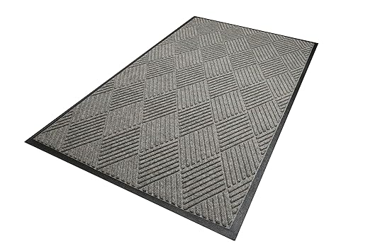 WaterHog Diamond | Commercial-Grade Entrance Mat with Rubber Border – Indoor/Outdoor, Quick Drying, Stain Resistant Door Mat (Medium Grey, 3' x 4')