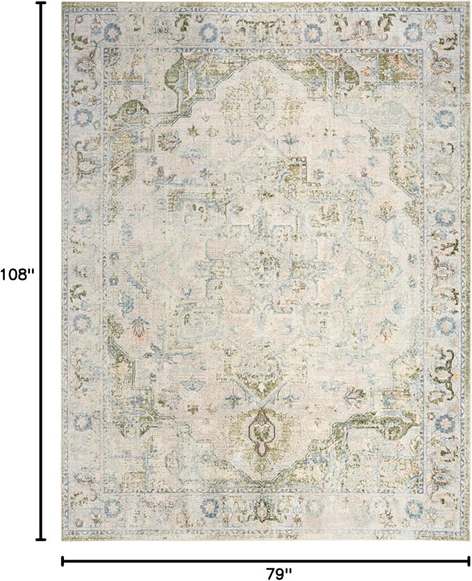 Nourison Home Astra Machine Washable Blue Green 6'7" x 9' Area Rug - Easy Clean, Non Shedding, Bed Room, Living Room, Dining Room, Kitchen (7' x 9')