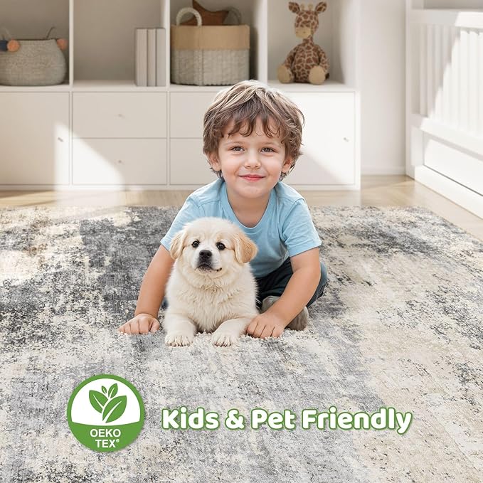 6x9 Area Rugs Living Room: Washable Large Abstract Modern Soft Rug Stain Resistant Indoor Floor Non Slip Accent Carpet for Bedroom Nursery Playroom Dining Room Office Dorm Home House- Grey Brown