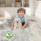 10x14 Area Rugs Living Room: Washable Large Abstract Modern Soft Rug Stain Resistant Indoor Floor Non Slip Accent Carpet for Bedroom Nursery Playroom Office Dining Room Dorm Home House- Gray Brown