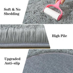Soft Fluffy Area Rug for Bedroom, Grey Fuzzy Shaggy Oval Throw Rugs for Bedside, Non-Slip Cozy Plush Shag Carpet for Kids Room Nursery Dorm Living Room, 2.6 x 5.3 Feet