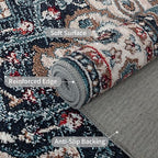 Easy-Going Area Rug 4x6 Medallion Distressed Washable Rugs for Living Room Non-Slip Bedroom Rug Low Pile Lightweight Vintage Retro Throw Rug for Dining Room Kitchen Home Office Carpet, Teal Brick