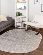 Unique Loom Glam Collection Area Rug - Trellis (4' 1" x 6' 1" Oval, Gray Silver/ Silver)