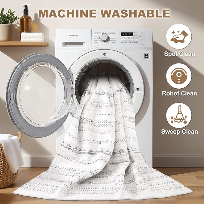 Nakagishi 10x14 Area Rugs Living Room: Washable Boho Large Neutral Modern Soft Stain Resistant Farmhouse Indoor Floor Rug Non-Slip Carpet for Bedroom Nursery Kids Playroom Office Dining Room- Gray