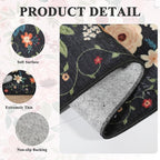 DUKINO 4x6 Feet Office Chair Mat, Lightweight Non Slip Washable Floral Area Rug, Indoor Low Pile & Non-Shedding Boho Design Rugs for Bedroom, Living Room, Dining Room, Black