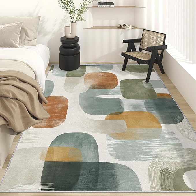 Mid Century Modern Rugs for Home Decor, 4x5 ft, Abstract Geometry Area Rugs for Living Room, Soft Non Slip Washable Boho Geo Geometric Carpet Bedroom Decorations Dt-Ghf-19