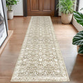 Hallway Runner Rug, Beige Tan White Washable Runner Rug 2x8 Vintage Floral Neutral Kitchen Rug Runner Non Slip Thin Printed Faux Wool Super Soft Carpet for Entryway Bedroom Laundry Room Indoor