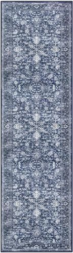 KILOCOCO Runner for Hallway 3x12 Runner Rug Printed Vintage Floral Washable Rug Kitchen Runners Soft Non-Slip Low Pile Hallway Runners Laundry Room Distressed Boho Rugs, Blue
