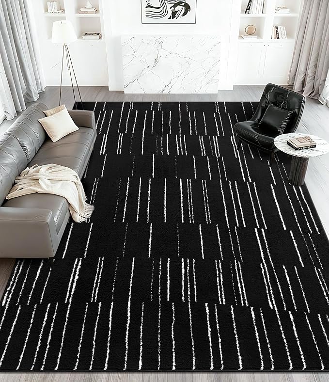 YIHOUSE 6x9 Abstract Line Area Rug, Modern Washable Stain Resistant Rugs Non Slip, Soft Indoor Floor Carpet for Living Room, Bedroom,Dining Room, Black and White