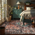 Lahome 8x10 Ultra-Thin Living Room Rug （Non-Slip Washable Non-Shedding）（Oriental Vintage Distressed Carpet for Dining，Bedroom，Office）