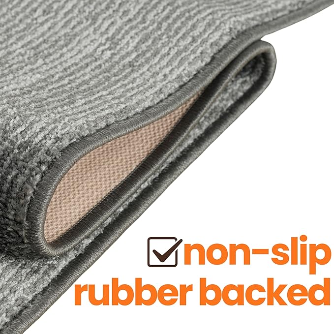 45ft Custom Size Runner Rug by The Foot for Extra Long Hallways - Striped Grey | Non-Slip & Washable | No-Fray Edge Finished