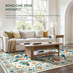 Moynesa Area Rugs 9x12 Retro Home Decor, Modern Bohemian Farmhouse Floral Bird Print Pattern Medallion Carpet for Large Living Room Bedroom Dining Room,Floor Protection Non-Slip Washable