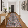 KOZYFLY Area Rug 3x16 Ft Washable Boho Runner Rug for Entryway Hallway Indoor Printed Faux Wool Carpet for Kitchen Bedroom Hall, Brick Red/Orange/Green