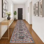 KOZYFLY Area Rug 3x16 Ft Washable Boho Runner Rug for Entryway Hallway Indoor Printed Faux Wool Carpet for Kitchen Bedroom Hall, Brick Red/Orange/Green