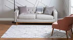 Rugs.com Lattice Trellis Collection Rug – 8' x 10' White Low-Pile Rug Perfect for Living Rooms, Large Dining Rooms, Open Floorplans