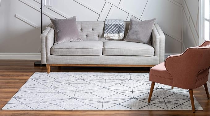 Rugs.com Lattice Trellis Collection Rug – 8' x 10' White Low-Pile Rug Perfect for Living Rooms, Large Dining Rooms, Open Floorplans