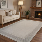 CAMILSON Easy Jute Rug 9x12, Indoor Outdoor Off-White Color Fiber Area Rugs for Living Room Patio and Dining Room Rug, Bordered Boho Woven Design, Easy-Cleaning, Washable Outside Carpet (9 x 12)