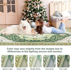 6x9 Green White Area Rug for Living Room, Machine Washable Rugs with Non-Slip Backing for Bedroom, Vintage Medallion Carpet Dining Room Office Kids Room Decor