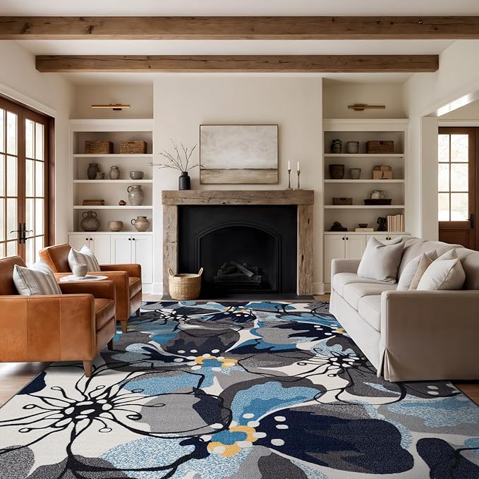 Rugshop Gray Large Floral Non-Slip Area Rug Fade Resistant for Living Room, Dining Room and Large Spaces, 12' x 15'