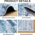 8x10 Area Rugs for Living Room - Washable Rug Modern Abstract Soft Large Neutral Non-Slip Carpet Indoor Floor Thin Carpets for Bedroom Dining Room Farmhouse Nursery Home Office Blue Grey