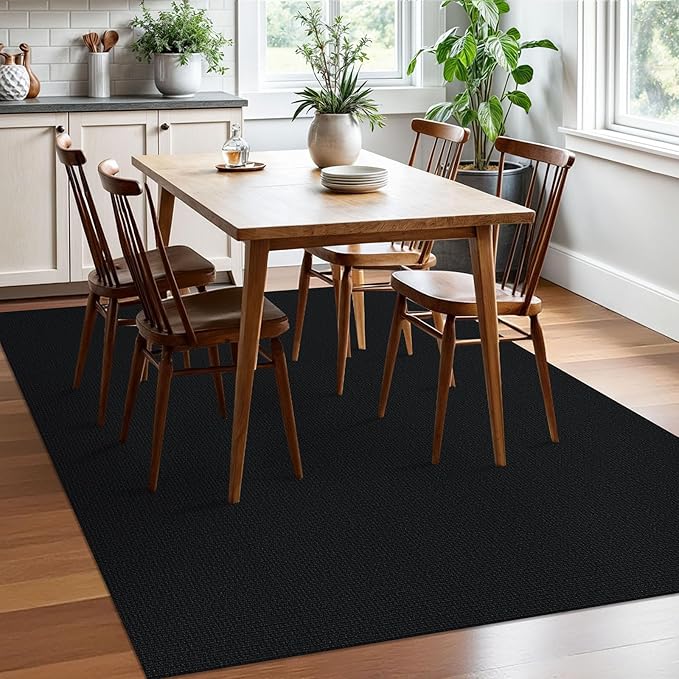 EARTHALL Washable Area Rugs 5x7 Ft Non Slip Living Room Rugs Cotton Rubber Backed Dining Room Rug Braided Bedroom Rugs Indoor Outdoor Floor Carpet for Living Room, Bedroom, Dining Room, Black