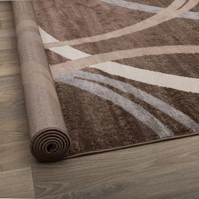 Rugshop Modern Wavy Circles Design Area Rug, Fade-Resistant Carpet for Living Room, Bedroom, or Dining Room, Grand Room,Open Spaces Brown, 12' x 15'