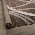 Rugshop Modern Wavy Circles Design Runner Rug, Fade-Resistant Carpet for Hallway, Entryway, or Kitchen, Brown, 2' x 10'
