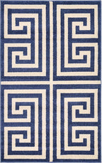 Unique Loom Athens Collection Classic Geometric Modern Border Design Area Rug (3' 3 x 5' 3 Rectangular, Navy Blue/ Beige)