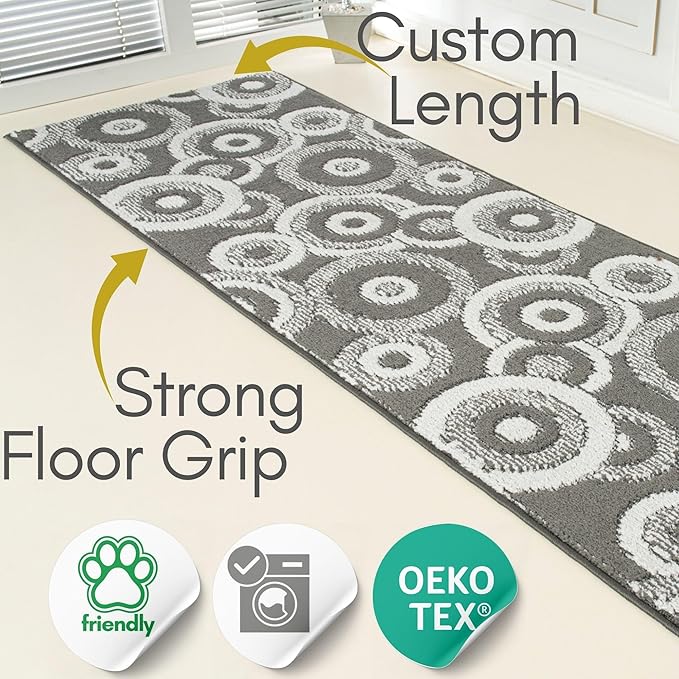 Custom Size Grey Hallway Runner Rug | Cut to Length 2'3" x 6' (Runner) | Non-Slip & Machine Washable | REMNAZ
