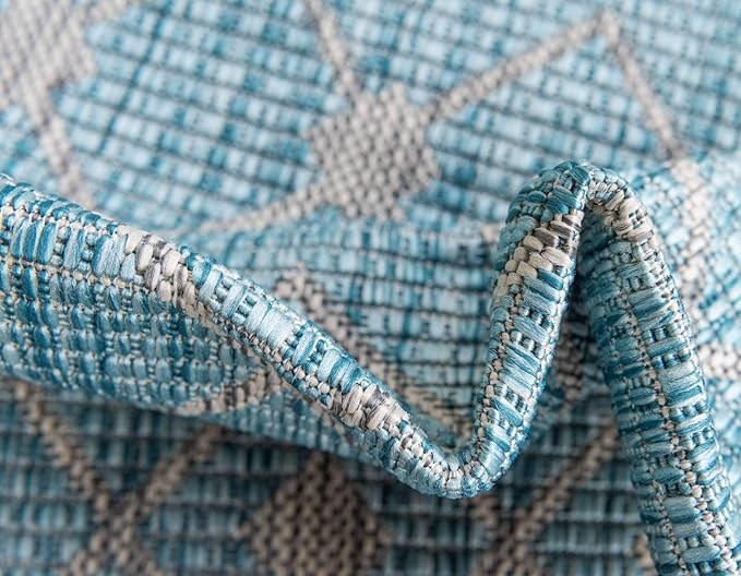 Unique Loom Outdoor Trellis Collection Area Rug - Tribal Trellis (5' 1" x 8' Rectangle, Aqua/ Ivory)