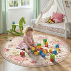 Lahome Floral Boho Round Rugs 6ft,Washable Round Rug for Dining Room Table,Circle Rugs for Living Room Large Round Carpet for Bedroom,Playroom,Nursery,Reading Corner
