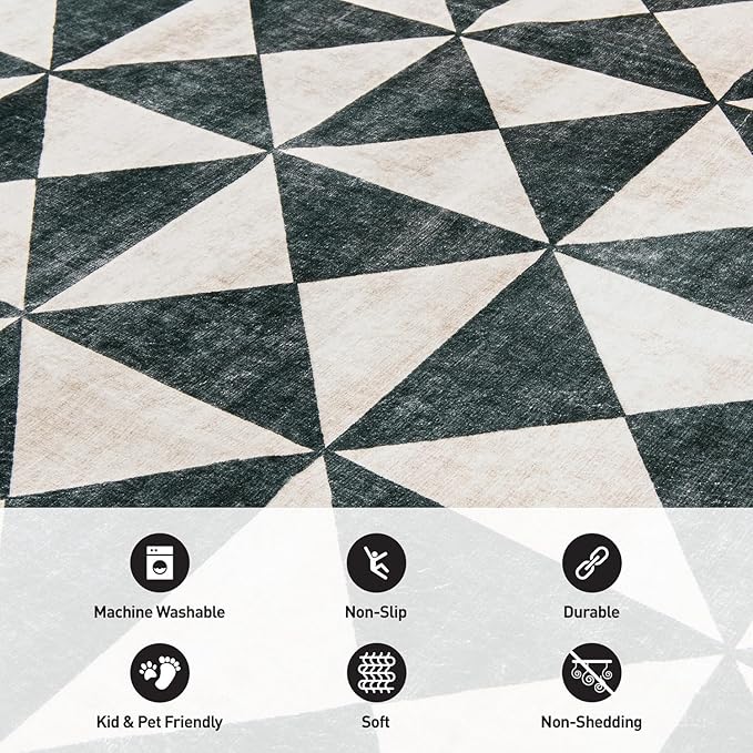 Rugshop Geometric Diamond Washable Non Slip Area Rug 5' x 7' Cream