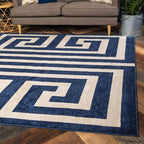 Unique Loom Athens Collection Classic Geometric Modern Border Design Area Rug (8' 0 x 8' 0 Square, Navy Blue/ Beige)