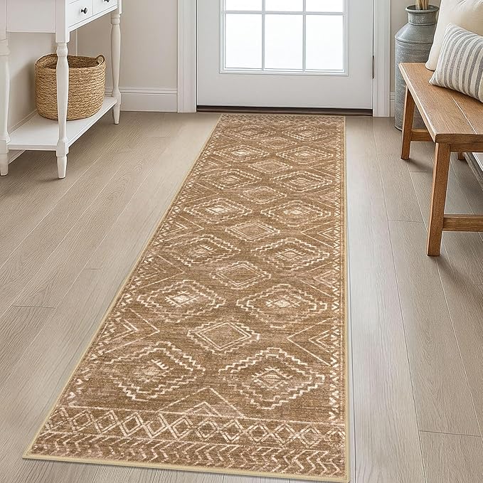 KILOCOCO Kitchen Runner 2x6 Washable Runner Rug, Boho Soft Runners for Hallways Non Slip Printed Distressed Laundry Room Rugs, Low-Pile Rugs for Entryway/Bedroom/Living Room, Yellow Brown Orange