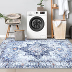 COMSLE 4x6 Rugs for Living Room Washable Area Rugs for Bedroom Faux Wool Distressed Throw Rugs Absorbent Non-Slip Floor Carpet for Indoor Kitchen Laundry Room Blue
